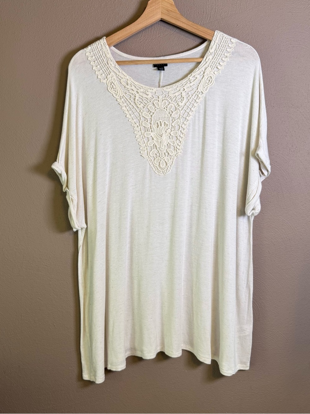 Lane Bryant Cream Ivory Crochet Lace Yoke Swing Tunic Top Womens Plus Size 18/20
